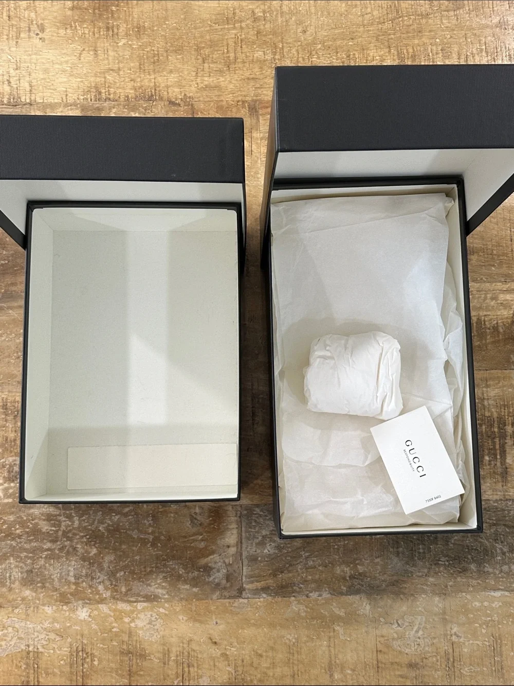 Gucci White and Black Shoe Boxes with White Dust Bag